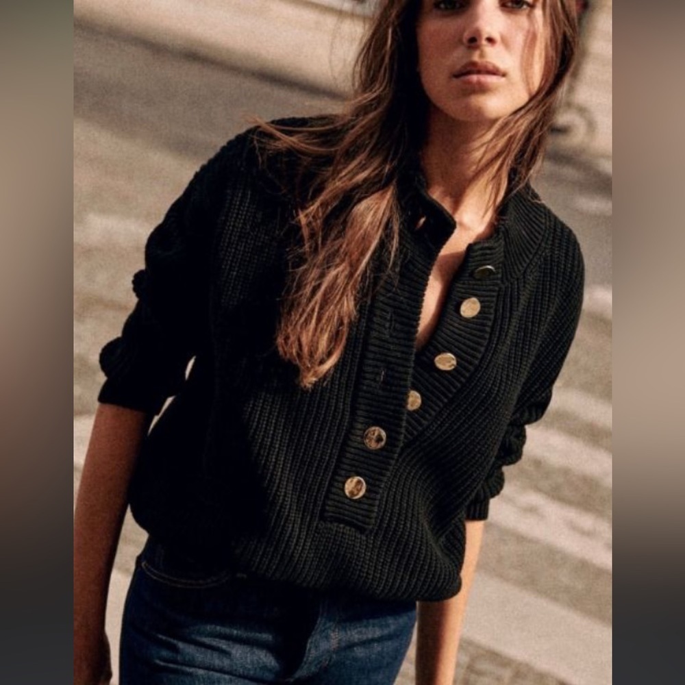 50%offw❤️ NWT cropped Bishop Sleeve Button Up Cardigan blk M ovs 0214